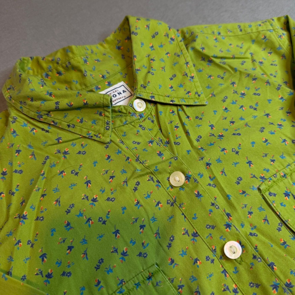 Vintage Arizona Jean Company Mens Med Green Floral Button Down Shirt SS print